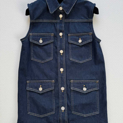 CC 25 Vest Jacket Blue Denim Fabric
