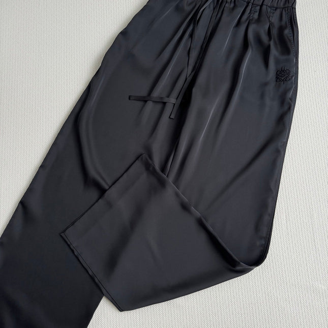 Loewe High Waisted Pants Black Satin Fabric