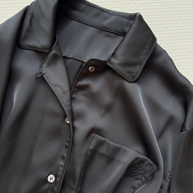 Loewe Shirt Black Satin Fabric