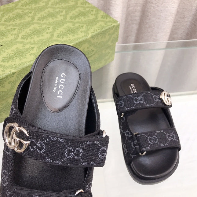GG  Rubber Sole Logo Sandals Black Caro