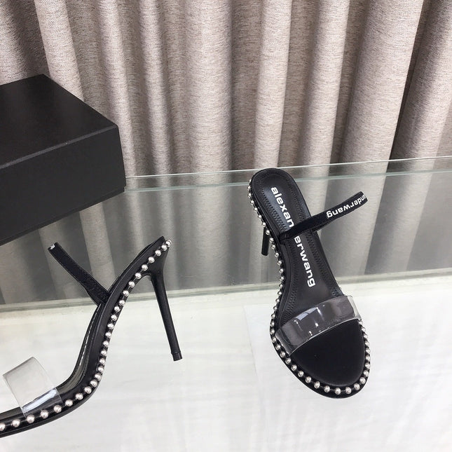 RHODES NOVA HIGH HEELS IN PVC STRAP AND BLACK CALFSKIN