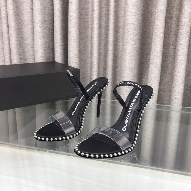 RHODES NOVA HIGH HEELS IN PVC STRAP AND BLACK CALFSKIN