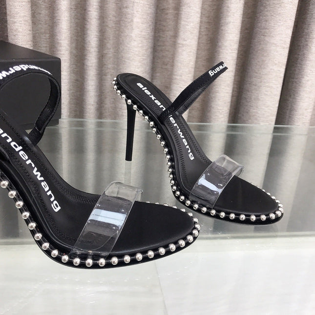 RHODES NOVA HIGH HEELS IN PVC STRAP AND BLACK CALFSKIN