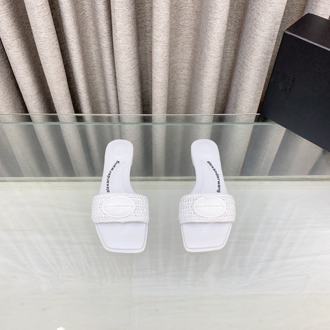 VY SLIDE SANDAL IN WHITE WOVEN RAFFIA STRAP AND CALFSKIN