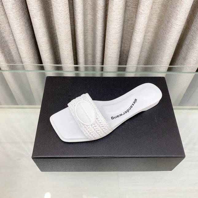 VY SLIDE SANDAL IN WHITE WOVEN RAFFIA STRAP AND CALFSKIN