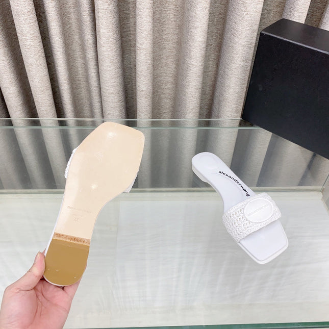 VY SLIDE SANDAL IN WHITE WOVEN RAFFIA STRAP AND CALFSKIN