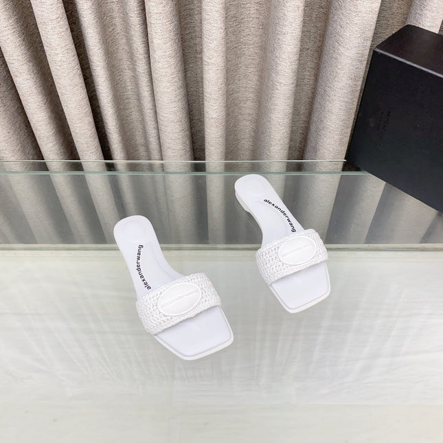 VY SLIDE SANDAL IN WHITE WOVEN RAFFIA STRAP AND CALFSKIN