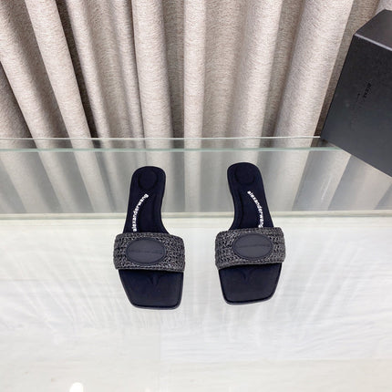 VY SLIDE SANDAL IN BLACK WOVEN RAFFIA STRAP AND CALFSKIN