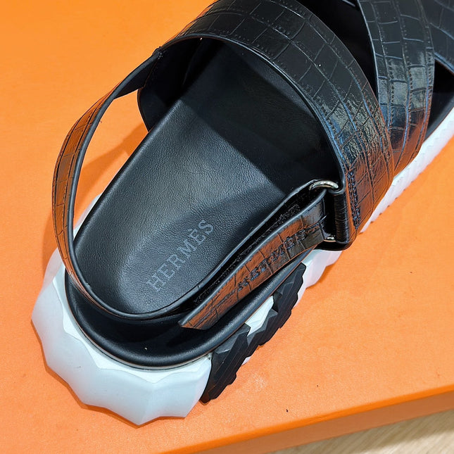 HM ELECTRIC SANDAL BLACK WITH MOTIF CALFSKIN
