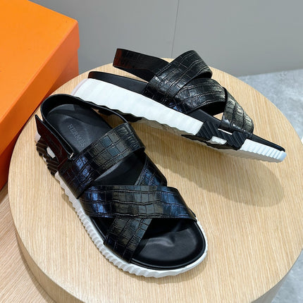 HM ELECTRIC SANDAL BLACK WITH MOTIF CALFSKIN