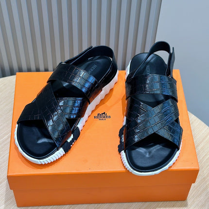 HM ELECTRIC SANDAL BLACK WITH MOTIF CALFSKIN