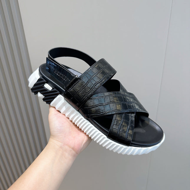 HM ELECTRIC SANDAL BLACK WITH MOTIF CALFSKIN