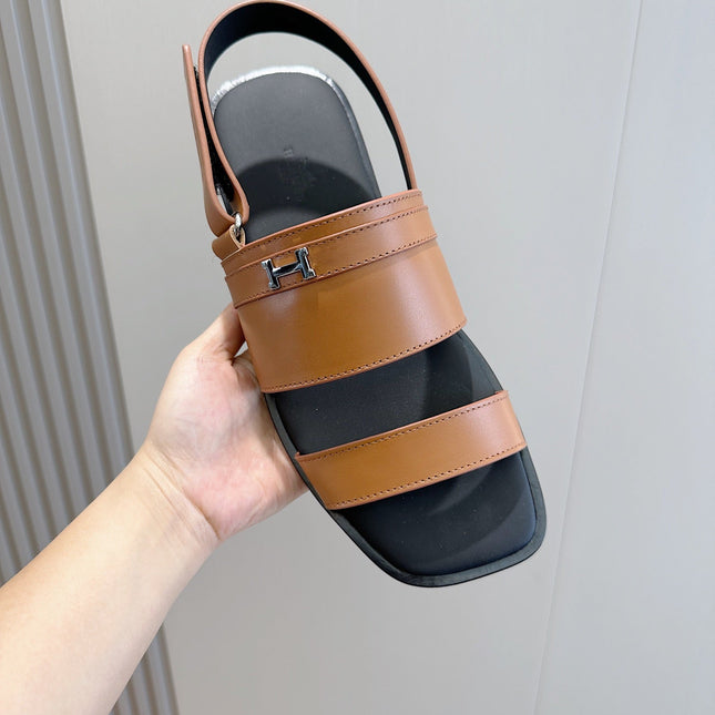HM HENRIO FLAT SANDAL CARAMEL CALFSKIN