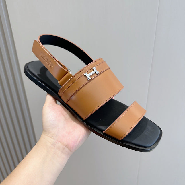 HM HENRIO FLAT SANDAL CARAMEL CALFSKIN