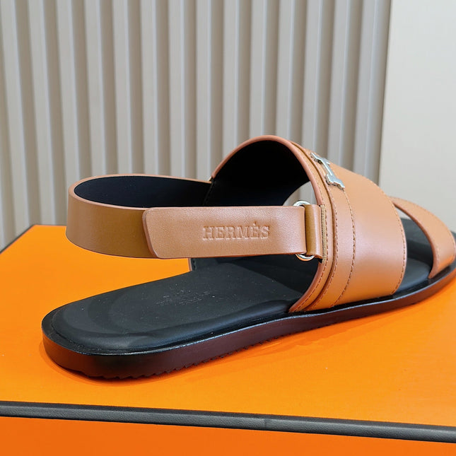 HM HENRIO FLAT SANDAL CARAMEL CALFSKIN