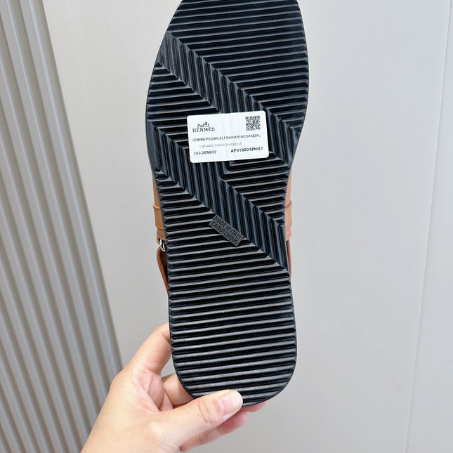 HM HENRIO FLAT SANDAL CARAMEL CALFSKIN