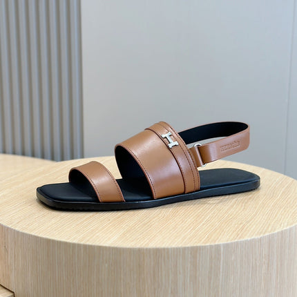 HM HENRIO FLAT SANDAL CARAMEL CALFSKIN
