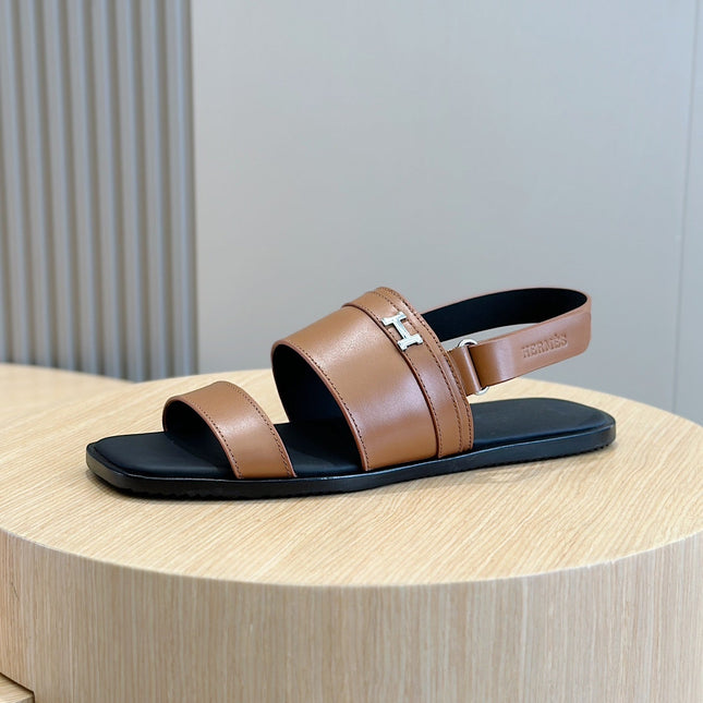 HM HENRIO FLAT SANDAL CARAMEL CALFSKIN