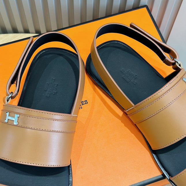 HM HENRIO FLAT SANDAL CARAMEL CALFSKIN