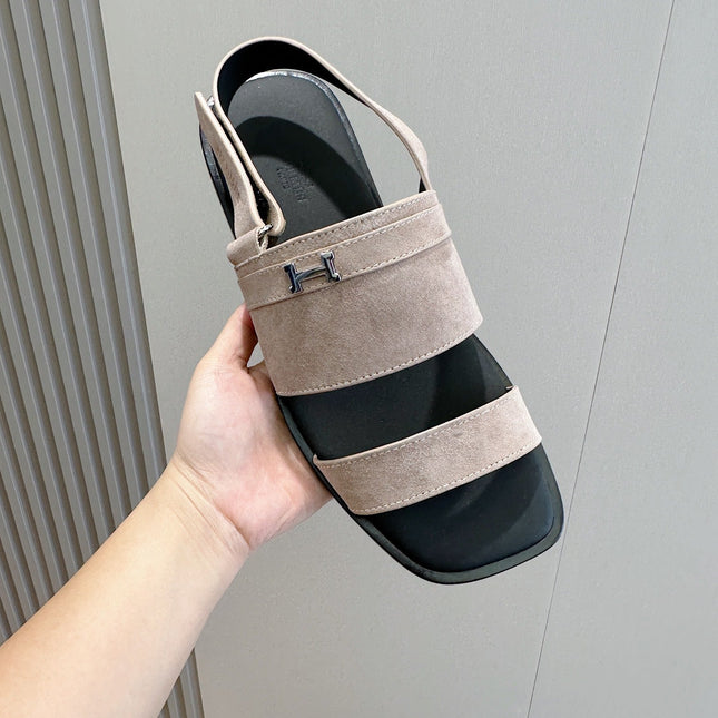 HM HENRIO FLAT SANDAL LIGHT GRAY SUEDE
