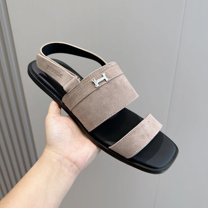 HM HENRIO FLAT SANDAL LIGHT GRAY SUEDE