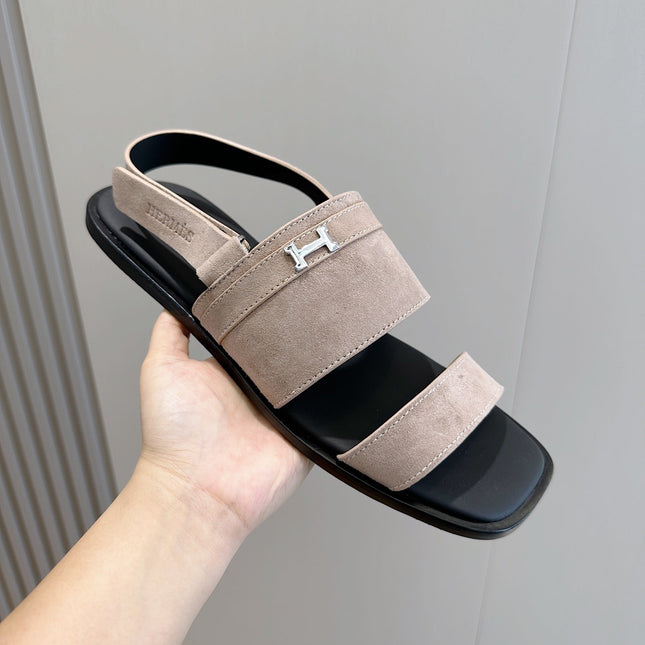 HM HENRIO FLAT SANDAL LIGHT GRAY SUEDE