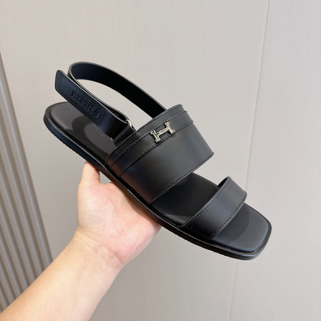 HM HENRIO FLAT SANDAL BLACK CALFSKIN