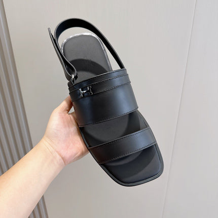 HM HENRIO FLAT SANDAL BLACK CALFSKIN