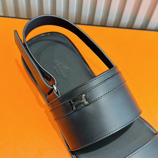 HM HENRIO FLAT SANDAL BLACK CALFSKIN