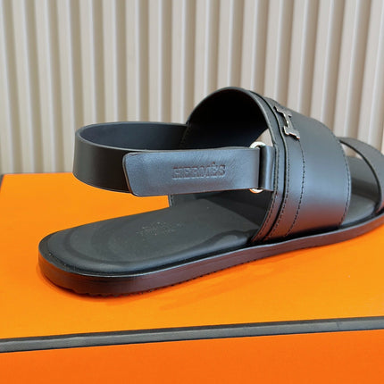 HM HENRIO FLAT SANDAL BLACK CALFSKIN