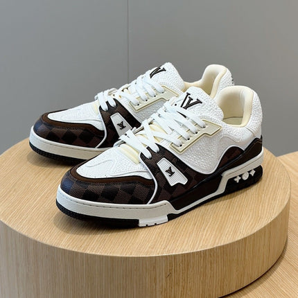 LV TRAINER CHOCOLATE BROWN DAMIER MIX WHITE GRAINED CALFSKIN