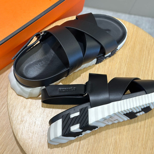 HM ELECTRIC SANDAL BLACK AND WHITE CALFSKIN