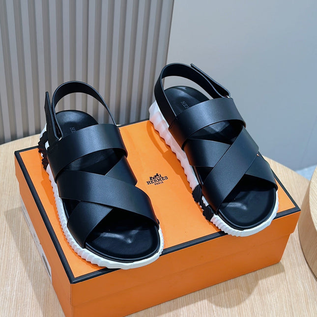 HM ELECTRIC SANDAL BLACK AND WHITE CALFSKIN