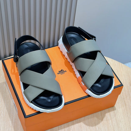 HM ELECTRIC SANDAL MOSS FABRIC AND CALFSKIN