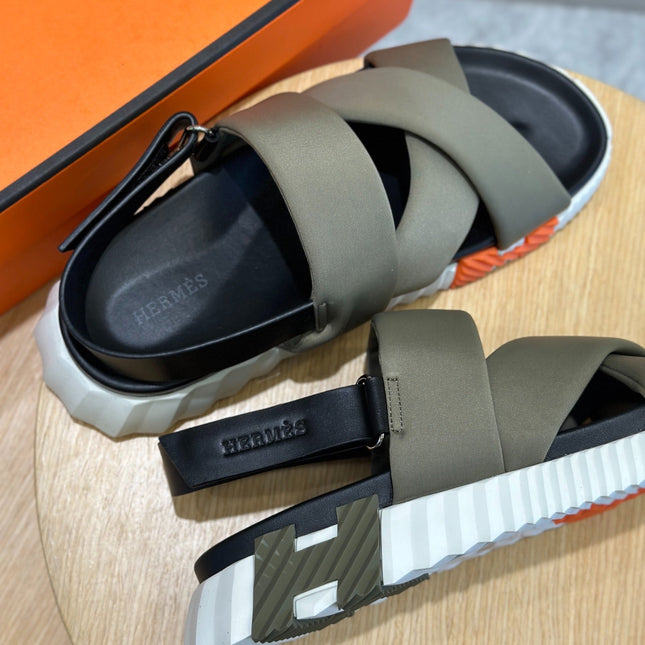 HM ELECTRIC SANDAL MOSS FABRIC AND CALFSKIN