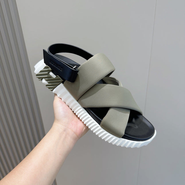 HM ELECTRIC SANDAL MOSS FABRIC AND CALFSKIN