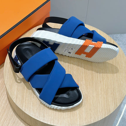 HM ELECTRIC SANDAL COBALT FABRIC AND CALFSKIN