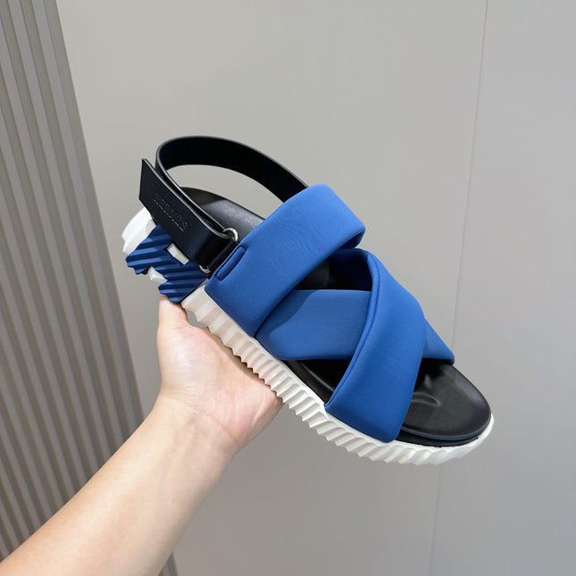 HM ELECTRIC SANDAL COBALT FABRIC AND CALFSKIN