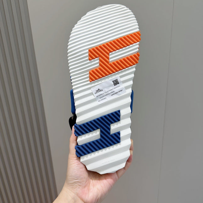 HM ELECTRIC SANDAL COBALT FABRIC AND CALFSKIN