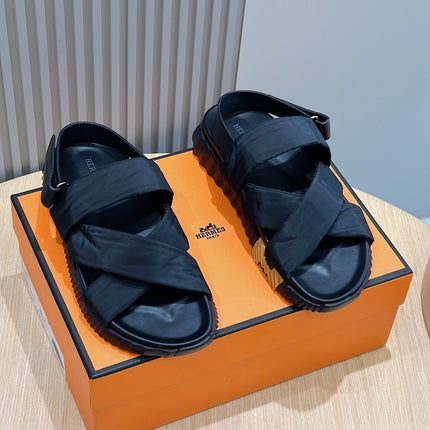 HM ELECTRIC SANDAL BLACK FABRIC AND CALFSKIN