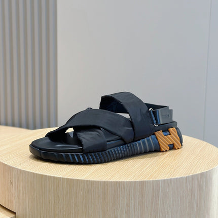 HM ELECTRIC SANDAL BLACK FABRIC AND CALFSKIN
