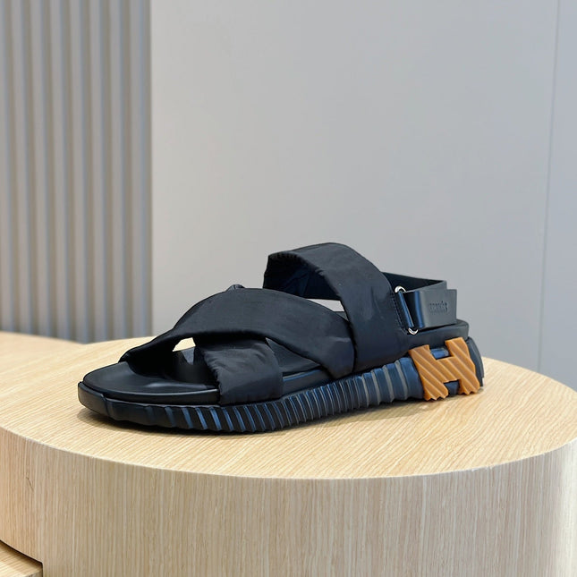 HM ELECTRIC SANDAL BLACK FABRIC AND CALFSKIN