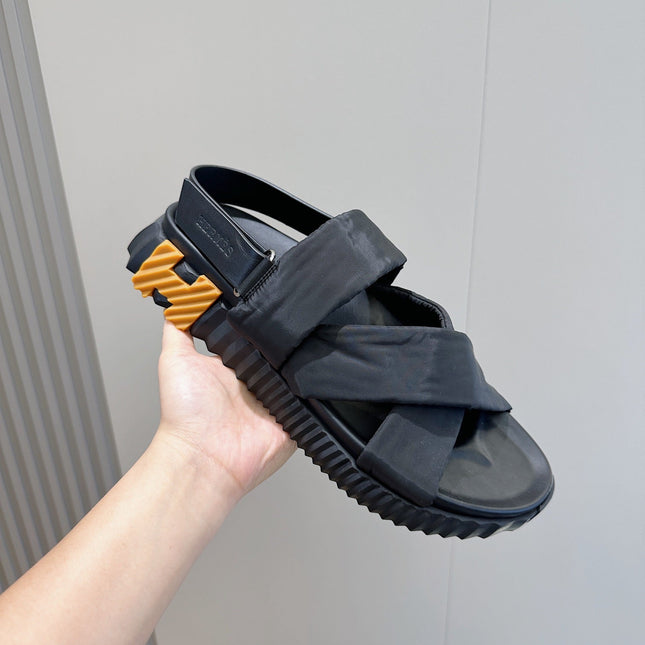 HM ELECTRIC SANDAL BLACK FABRIC AND CALFSKIN