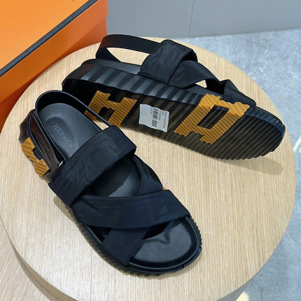 HM ELECTRIC SANDAL BLACK FABRIC AND CALFSKIN