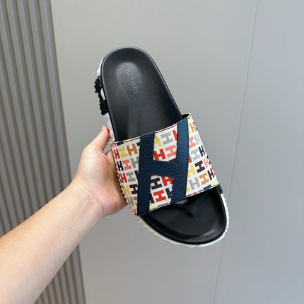 HM SLIPPERS BLACK AND WHITE MONOGRAM CANVAS