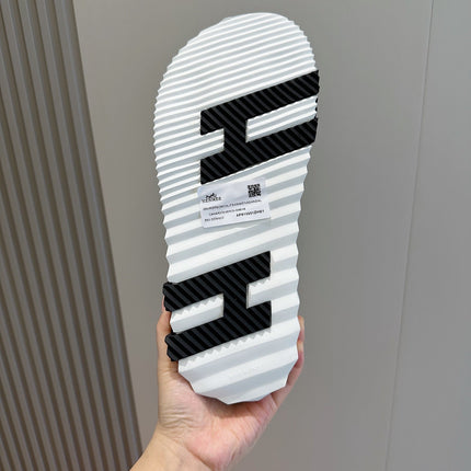 HM SLIPPERS BLACK AND WHITE MONOGRAM CANVAS