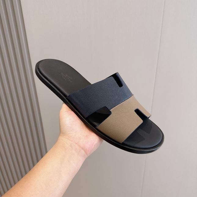 HM IZMIR SANDAL NAVY AND GRAY CALFSKIN