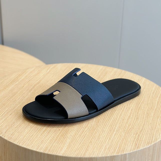 HM IZMIR SANDAL NAVY AND GRAY CALFSKIN