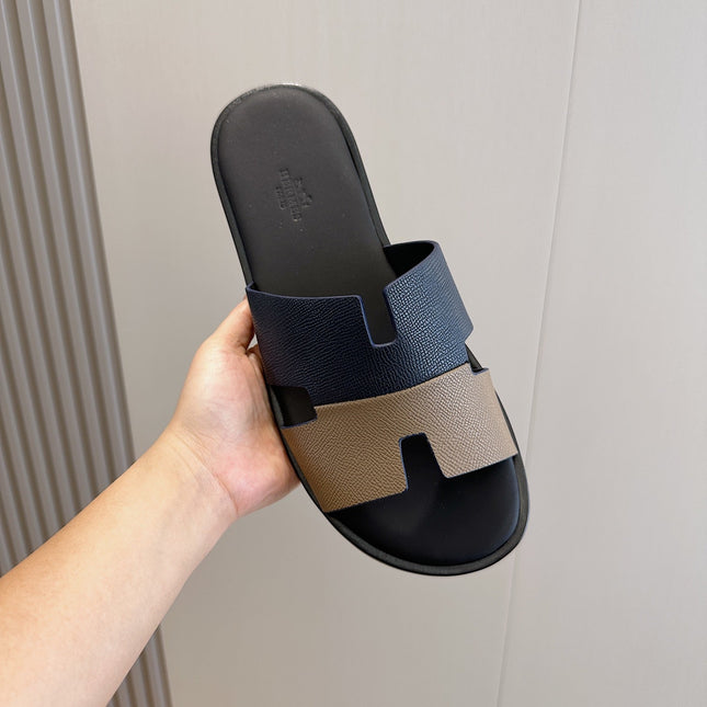 HM IZMIR SANDAL NAVY AND GRAY CALFSKIN