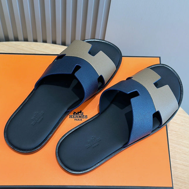 HM IZMIR SANDAL NAVY AND GRAY CALFSKIN